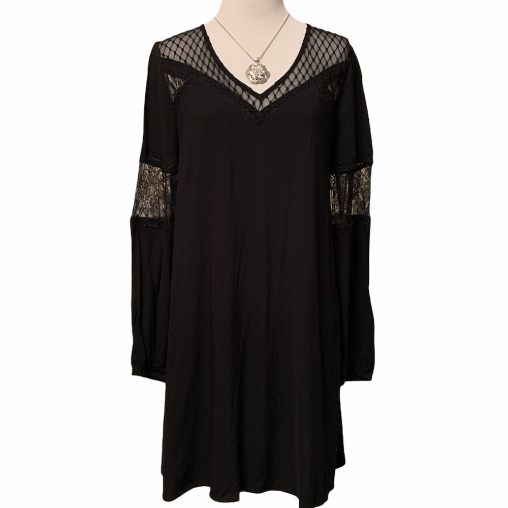 Express black swing dress with lace detailing, S